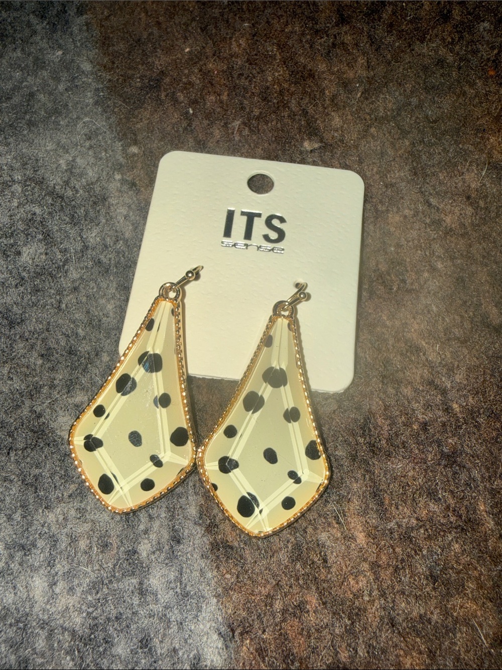 ITS Cream Polka Dot Teardrop Earrings with Gold Trim